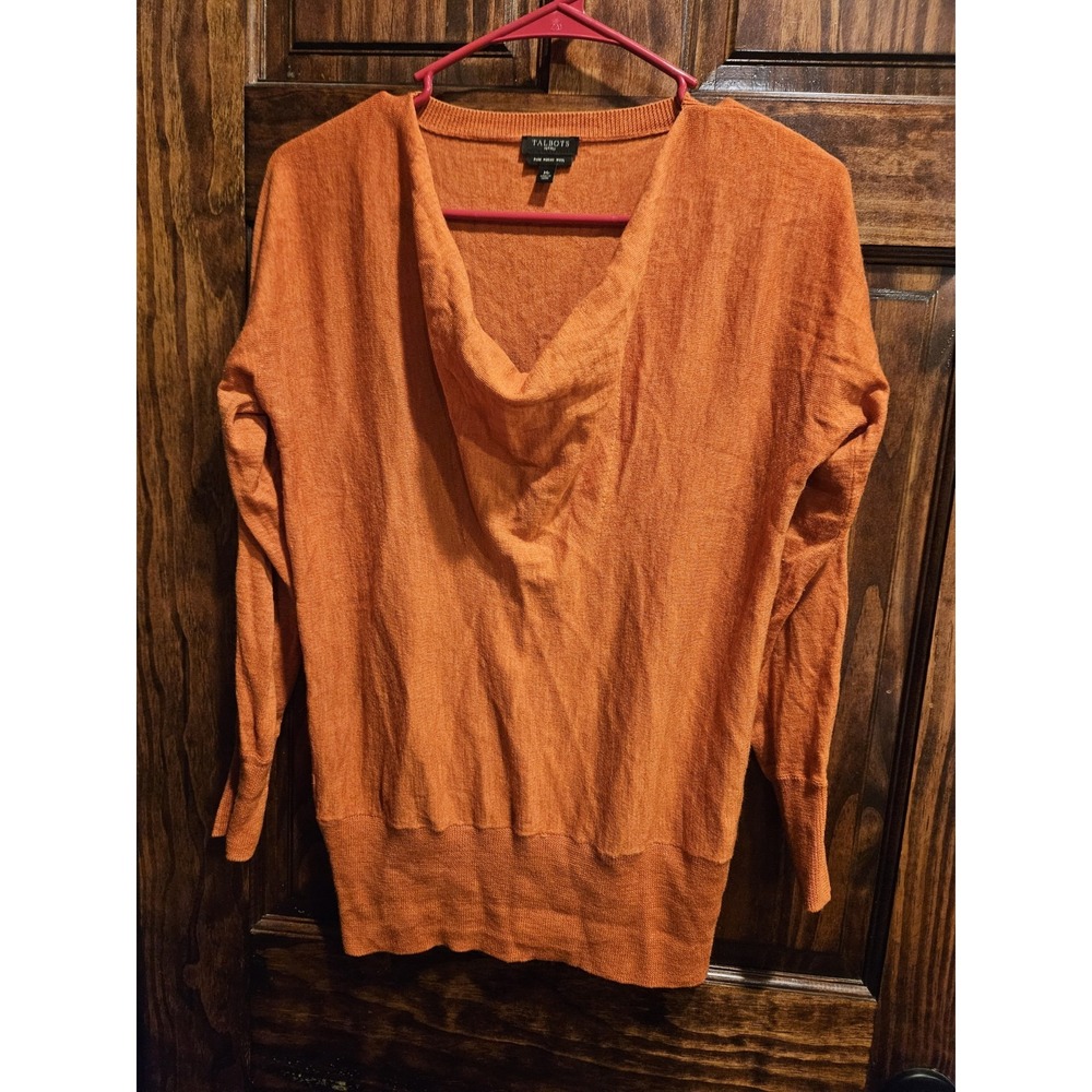 Talbots Pure Merino Wool Petite Medium Orange Cowl Neck Sweater